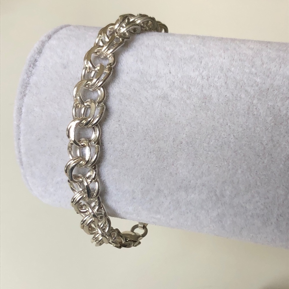 Handmade 8.75” 925 silver bracelet 8mm wide wire chain